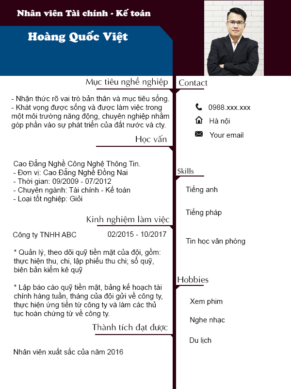 Mẫu cvTài chính - Kế toán TCKT01