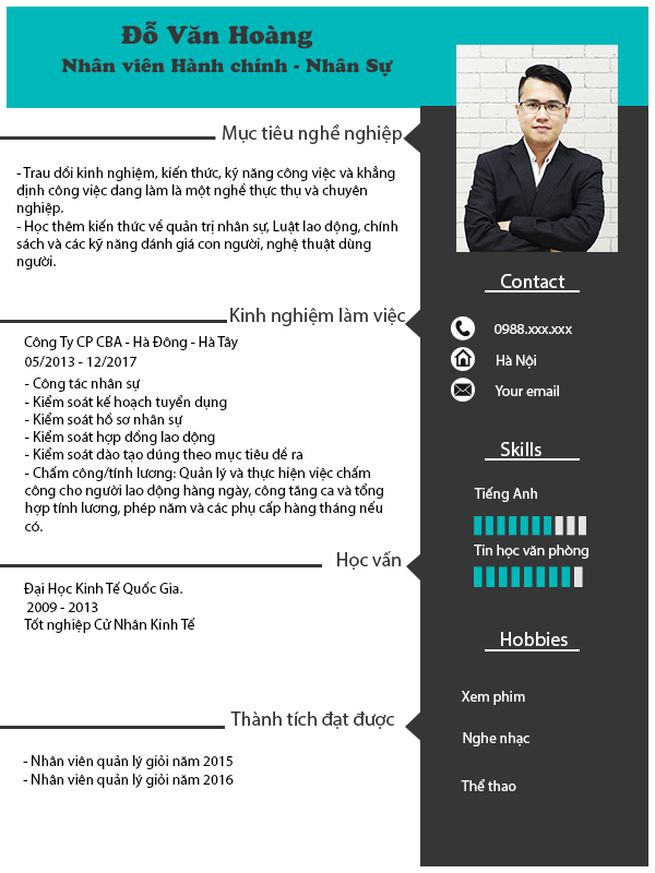 Mẫu cvHành chính - Nhân sự HCNS01