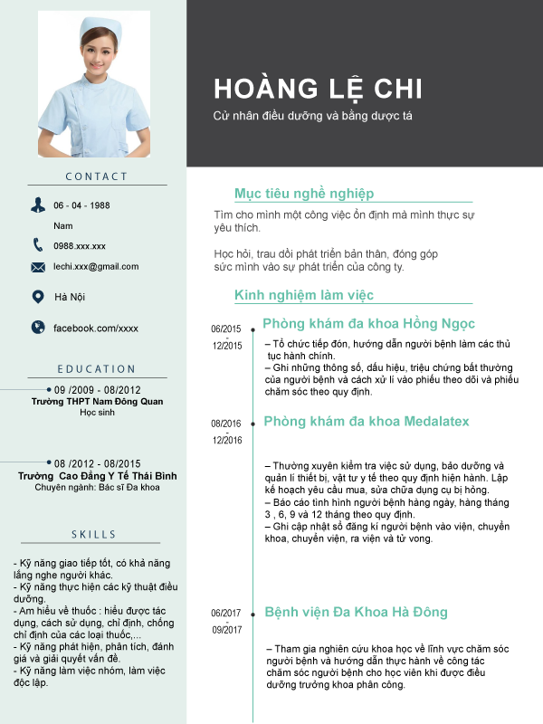 Mẫu cvĐiều dưỡng viên DDV02