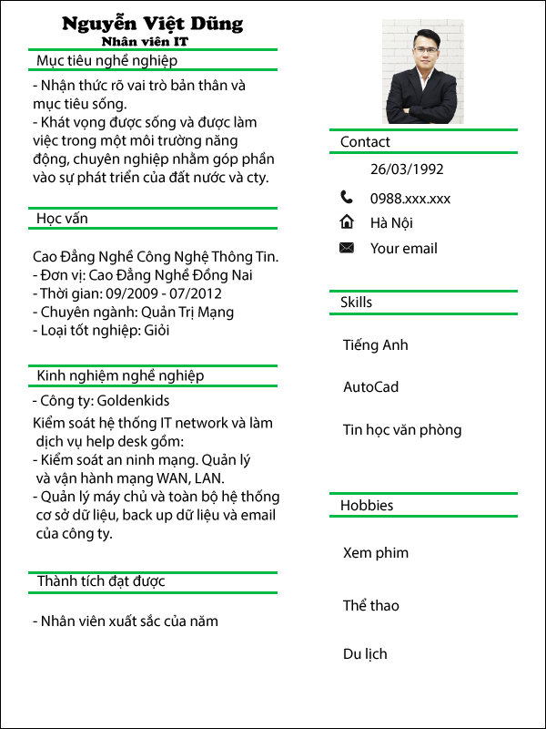 Mẫu cvNhân viên IT 02