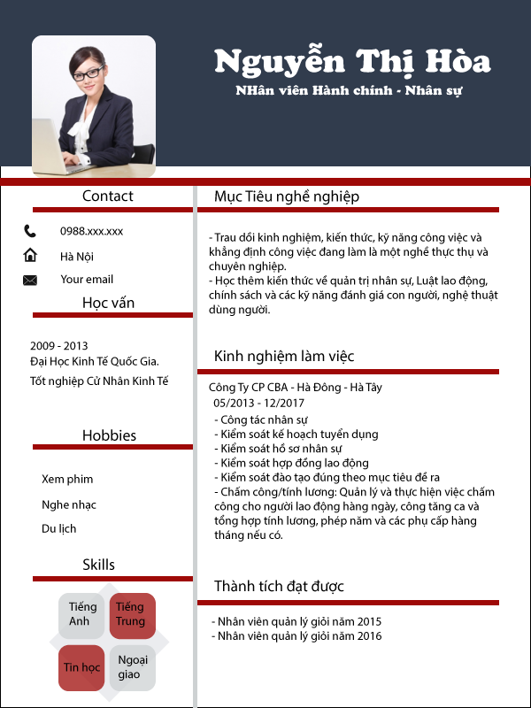 Mẫu cvHành chính - Nhân sự HCNS02