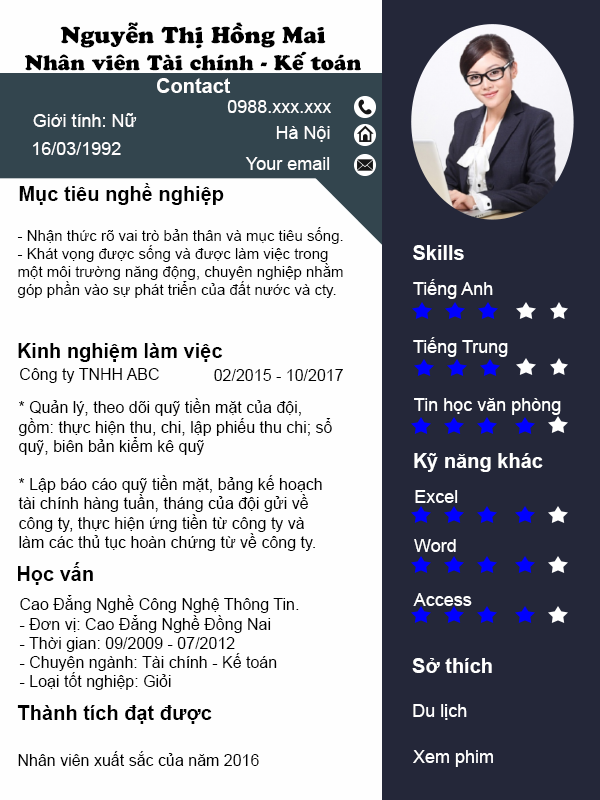 Mẫu cvTài chính - Kế toán TCKT02