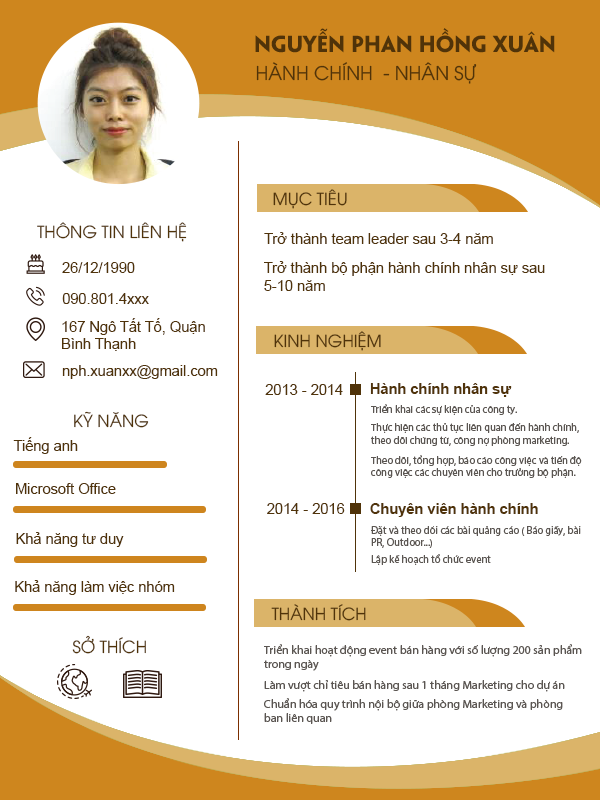 Mẫu cvHành chính - Nhân sự HCNS03