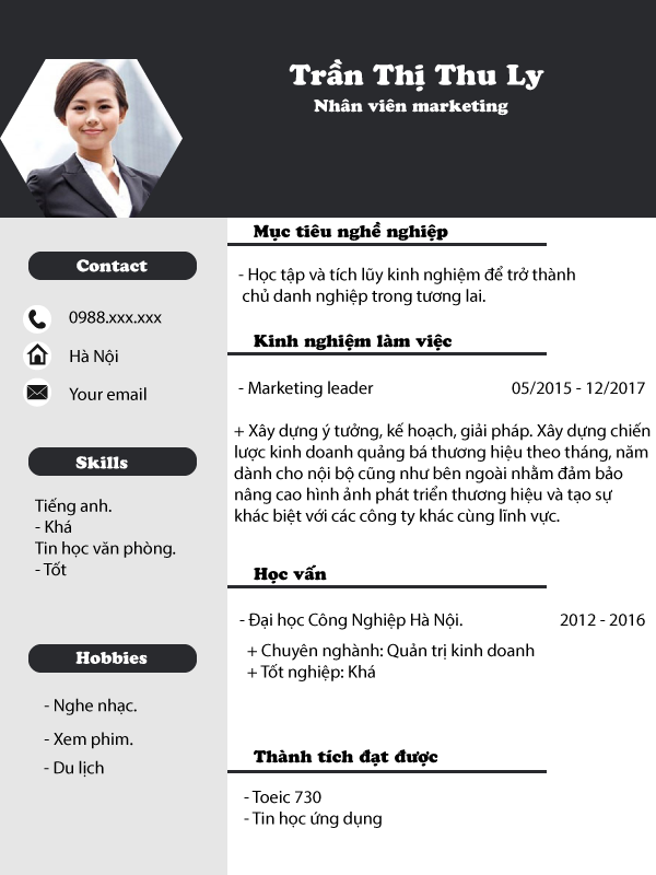Mẫu cvMarketing MT03